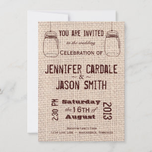 Convite Rustic Wedings Invtions Mason Jars Burlap Impress