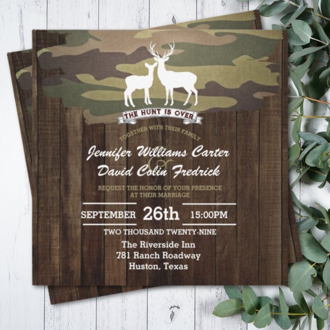 Convite Rustic Western A Caça É Sobre Casamento De Camufla (Rustic Western The Hunt Is Over Camouflage Wedding Invitation)