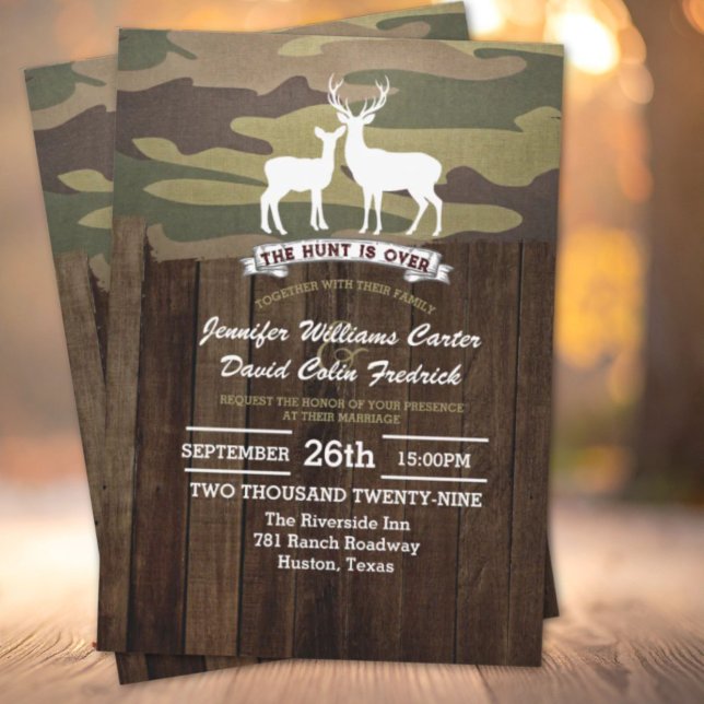 Convite Rustic Western A Caça É Sobre Casamento De Camufla (Rustic Western The Hunt Is Over Camouflage deer Wedding Invitation)