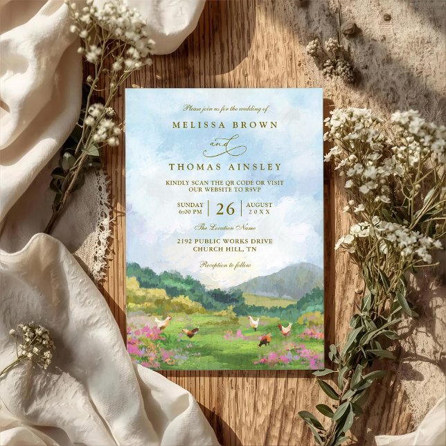 Convite Rustic Western Barn Countryside QR Code Wedding (Criador carregado)