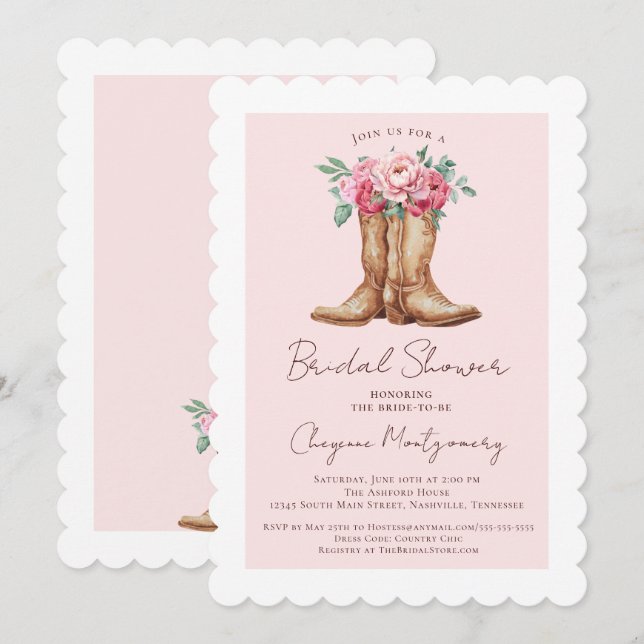 Convite Rustic Western Bridal Shower Blush Pink Floral (Frente/Verso)