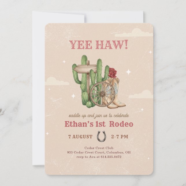 Convite Rustic Western Cowboy First Rodeo 1st Birthday (Frente)