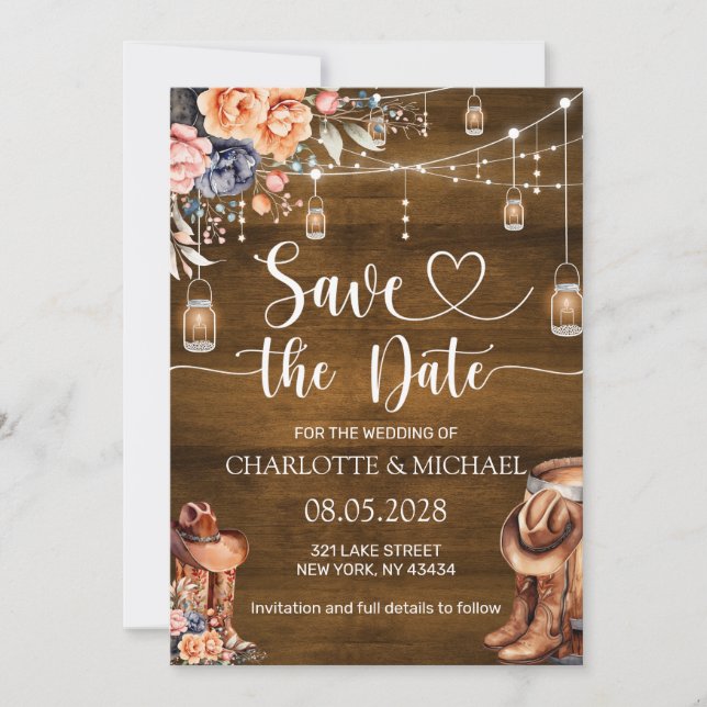 Convite Rustic Western Save the Date Wedding (Frente)