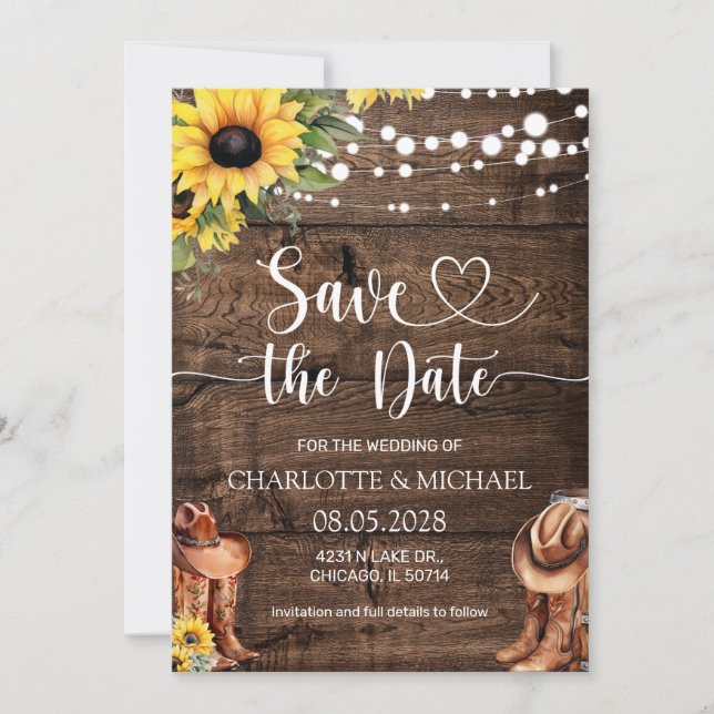 Convite Rustic Western Save the Date Wedding (Frente)
