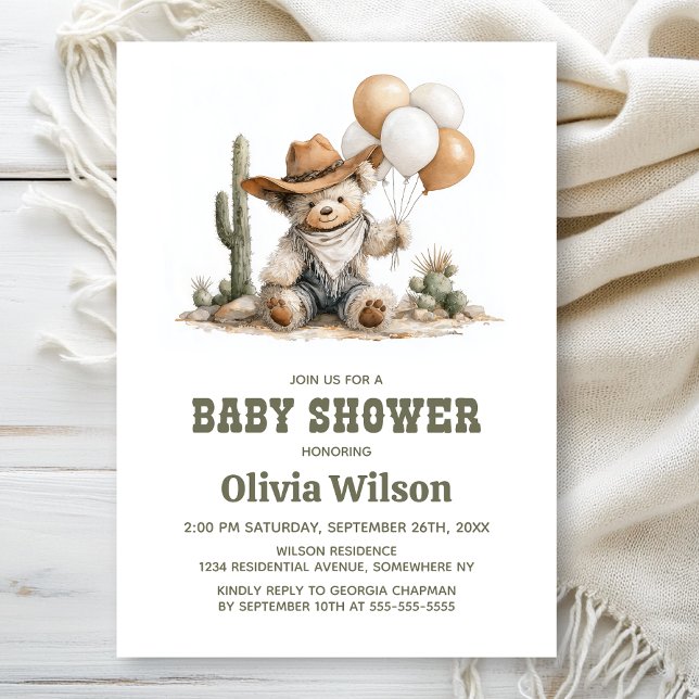 Convite Rustic Western Teddy Bear Baby Shower Invitation (Criador carregado)