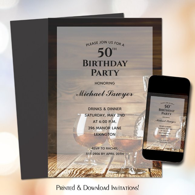 Convite Rustic Whiskey 50th Birthday (Criador carregado)