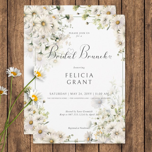 Convite Rustic White Daisies Bridal Brunch (Rustic White Daisies Bridal Brunch Invitation)