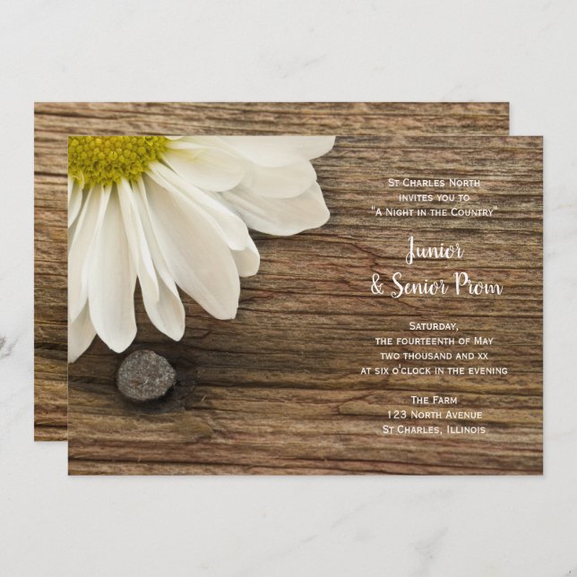 Convite Rustic White Daisy Country Júnior / Baile de forma (Frente/Verso)