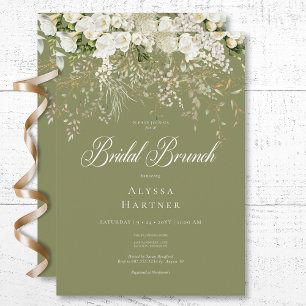 Convite Rustic White Floral Sage Green Bridal Brunch