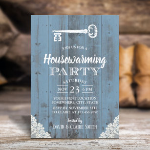 Convite Rustic White Lace Dusty Blue House Party