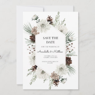 Convite Rustic White Winter Floral Salvar a Data