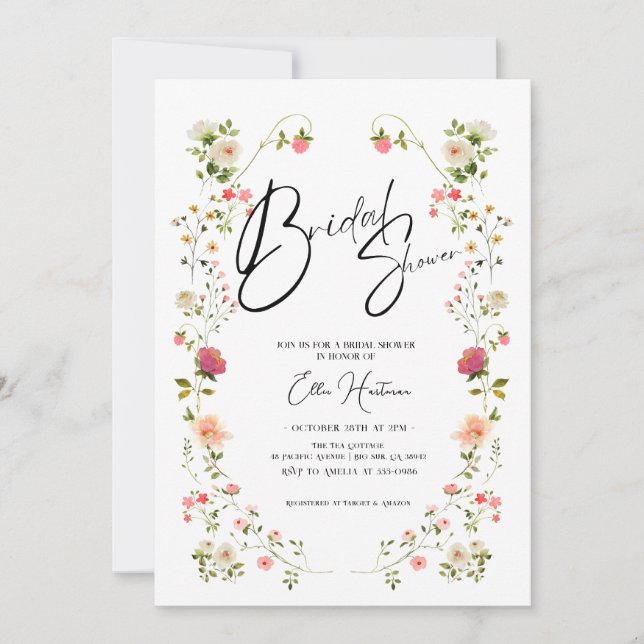 Convite Rustic Wildflower Bridal Bash (Frente)