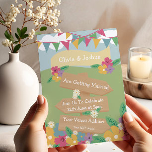 Convite Rustic Wildflower com Bunting e Sinais Casamento