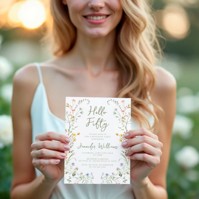 Convite Rustic Wildflower Floral 50th Aniversário (Criador carregado)