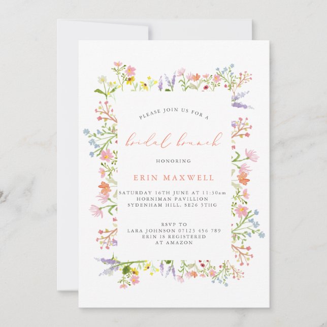Convite Rustic Wildflower Frame Bridal Brunch (Frente)