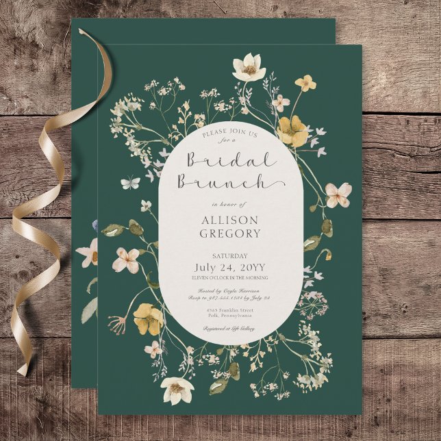 Convite Rustic Wildflower Frame Green Bridal Brunch (Rustic Wildflower Frame Green Bridal Brunch Invitation)