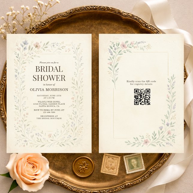 Convite Rustic Wildflower Garden QR Code Bridal Shower (Criador carregado)