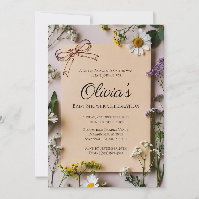 Convite Rustic Wildflower Little Princess Baby Shower (Frente)