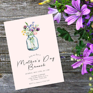 Convite Rustic Wildflower Mason Jar Madre Day Brunch