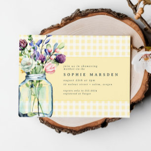 Convite Rustic Wildflower Mason Jar Picnic Chá de fraldas