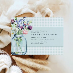 Convite Rustic Wildflower Mason Jar Picnic Chá de fraldas
