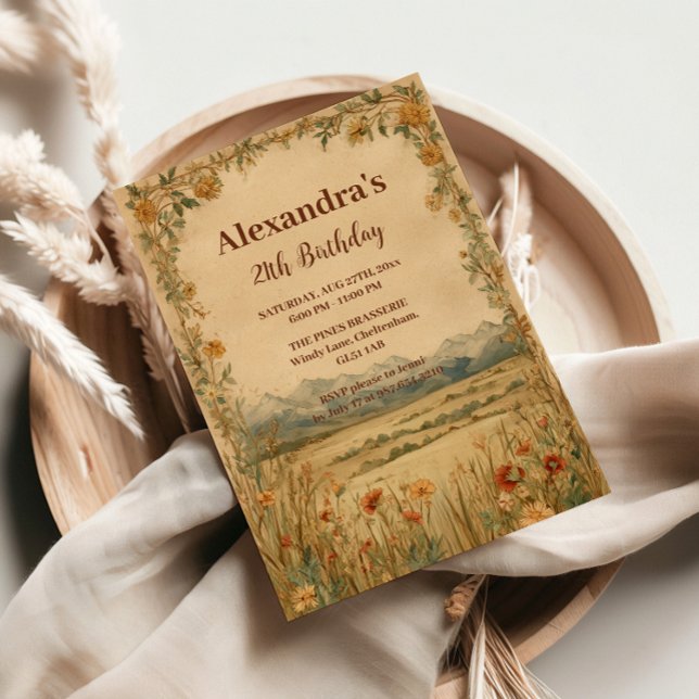 Convite Rustic Wildflower Mountain Birthday (Criador carregado)