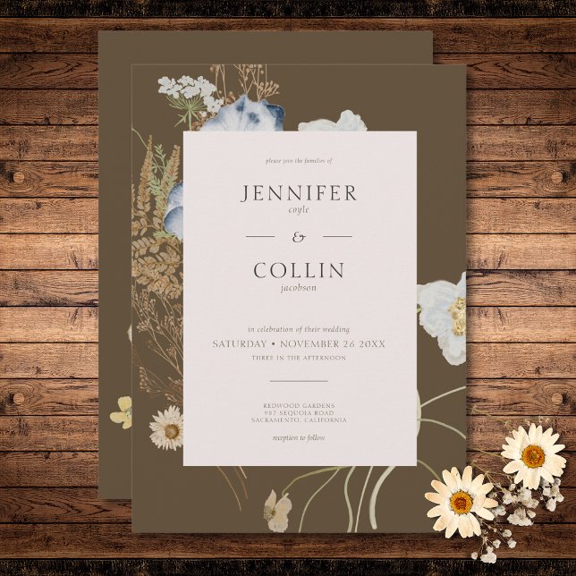 Convite Rustic Wildflower on Brown Wedding (Rustic Wildflowers on Brown Wedding Invitation)
