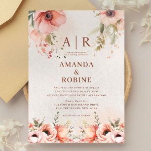 Convite Rustic Wildflower Peach Casamento