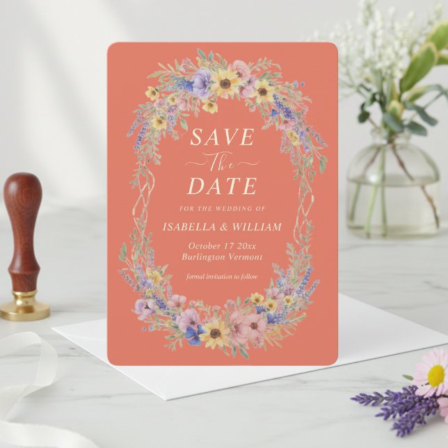 Convite Rustic Wildflower Save The Date Terracotta Bloom (Criador carregado)