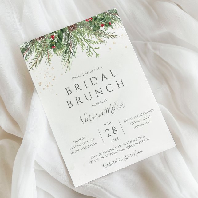 Convite Rustic Winter Berries Pine Greenery Bridal Brunch (Criador carregado)