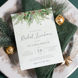 Convite Rustic Winter Berry Pine Greenery Bridal Luncheon