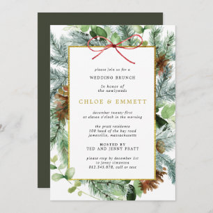 Convite Rustic Winter Botanical Pine Wedding Brunch