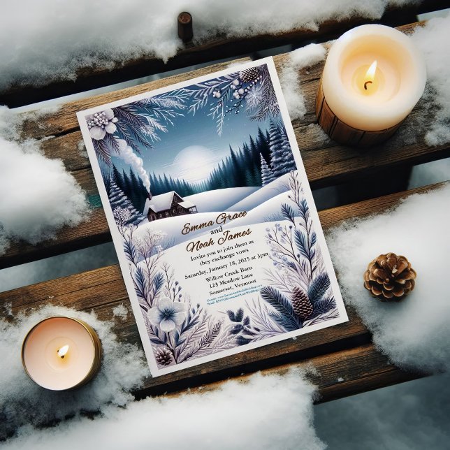 Convite Rustic Winter Cabin Wedation (Criador carregado)