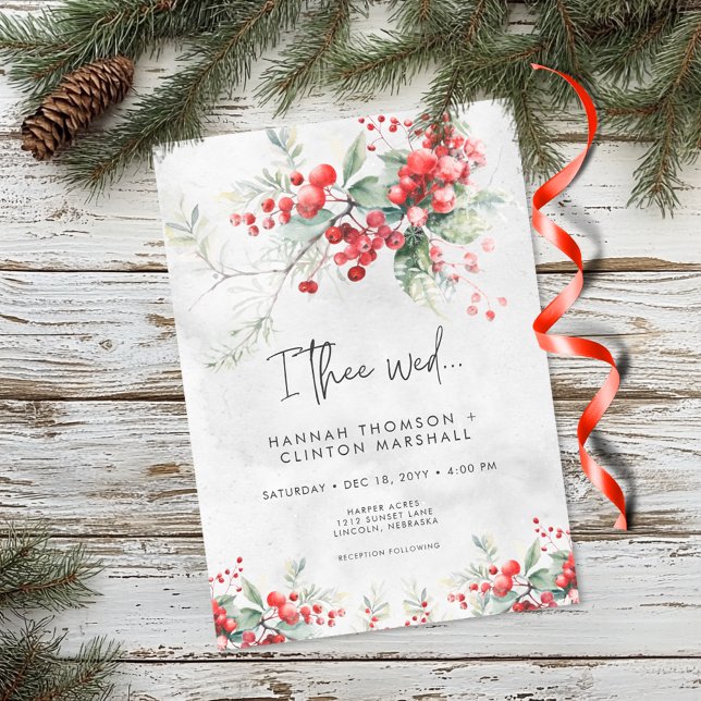 Convite Rustic Winter Holly & Pine Wedding (Rustic Holly & Pine Wedding Invitation)