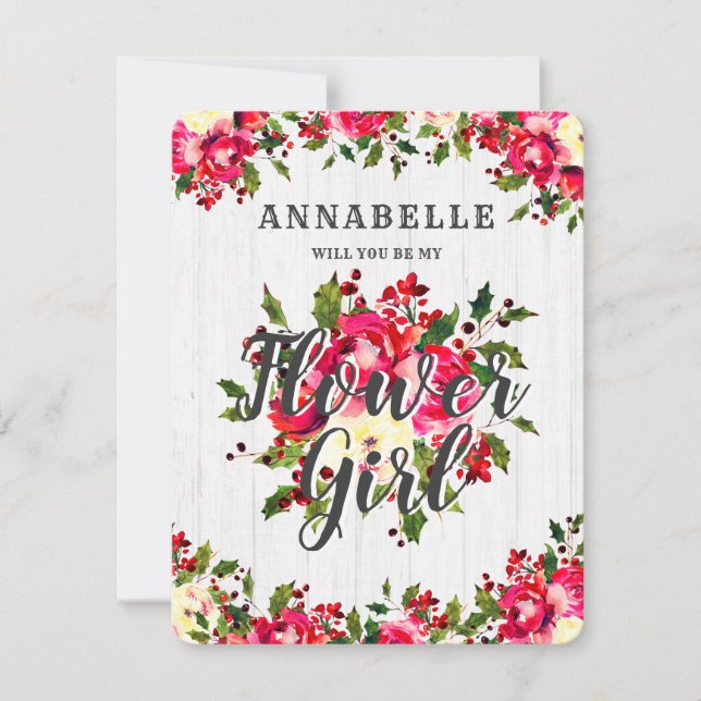 Convite Rustic Winter Holly Você Será Minha Flor (Frente)