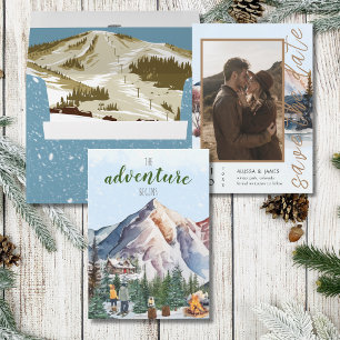 Convite Rustic Winter Lodge in the Mountain Save the Date