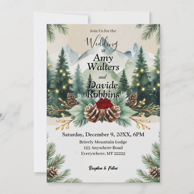 Convite Rustic Winter Mountain (Frente)