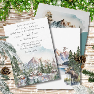 Convite Rustic Winter Mountain Lodge Casamento