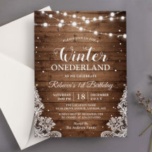 Rustic Winter ONE derland Lace Baby Primeiro Anive