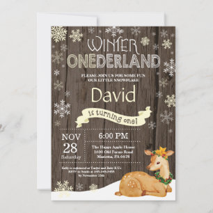 Convite Rustic Winter Onederland Deer primeiro aniversario
