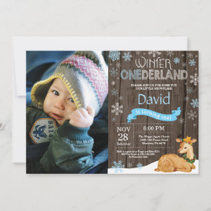 Convite Rustic Winter Onederland Deer primeiro aniversario