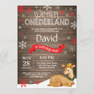 Convite Rustic Winter Onederland Deer primeiro aniversario
