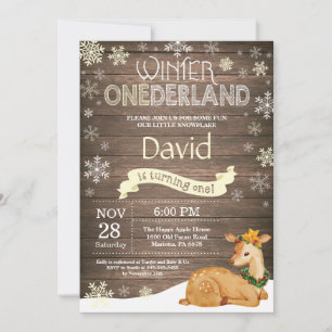 Convite Rustic Winter Onederland Deer primeiro aniversario