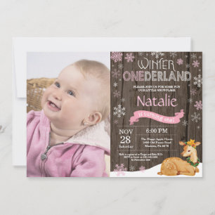 Convite Rustic Winter Onederland Deer primeiro aniversario