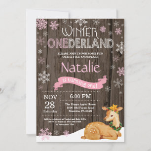 Convite Rustic Winter Onederland Deer primeiro aniversario