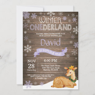 Convite Rustic Winter Onederland Deer primeiro aniversario