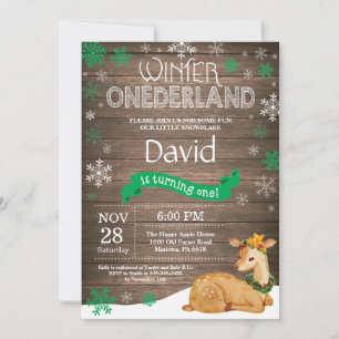 Convite Rustic Winter Onederland Deer primeiro aniversario