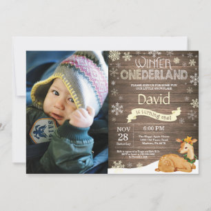 Convite Rustic Winter Onederland Deer primeiro aniversario