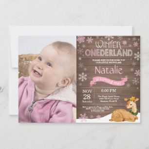 Convite Rustic Winter Onederland Deer primeiro aniversario