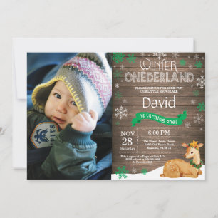 Convite Rustic Winter Onederland Deer primeiro aniversario